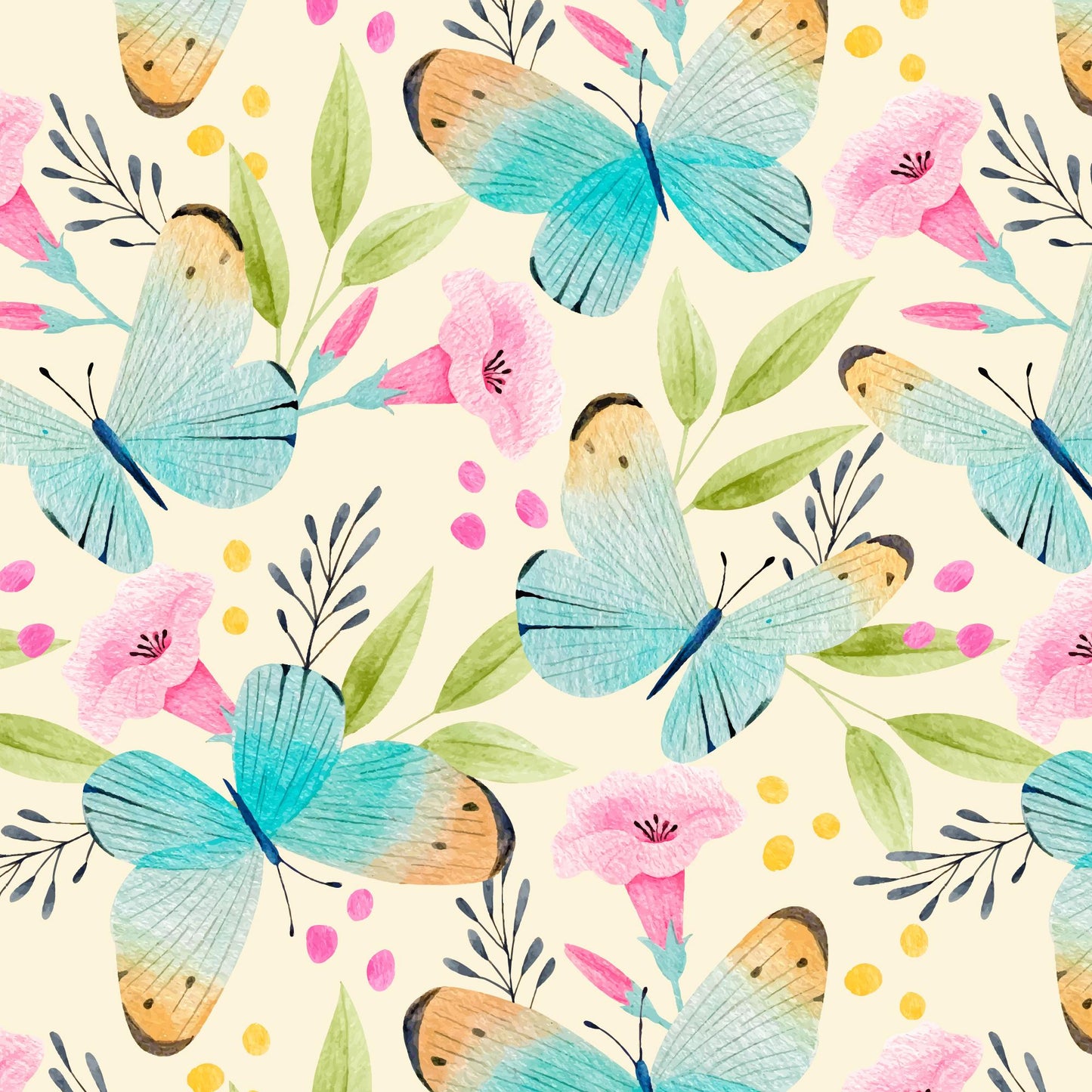 Tisk vzorca po naročilu - Cvetlice in metulji