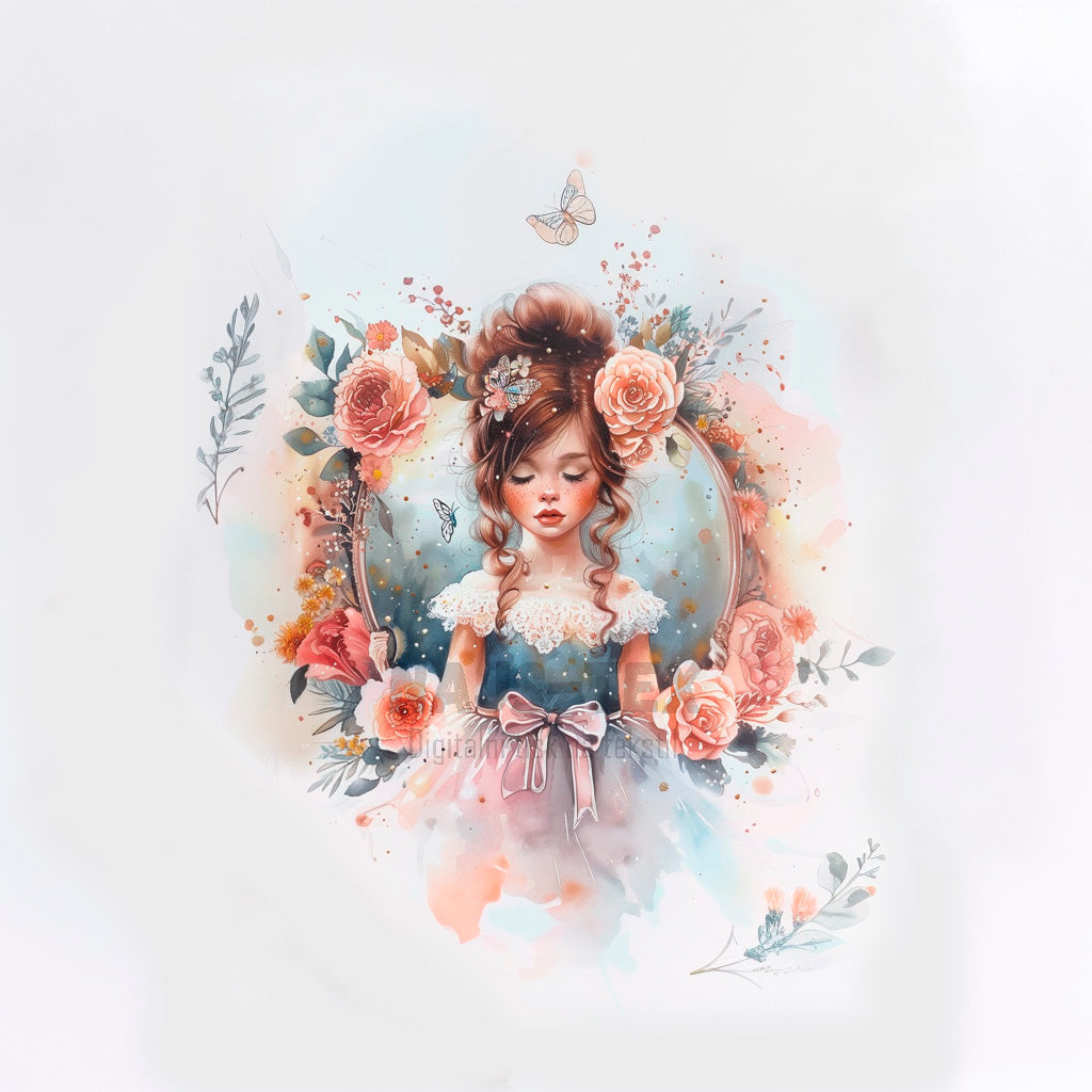Panela - Watercolor punčka s cvetovi