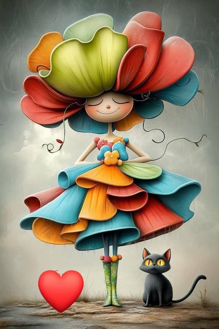 Tisk po naročilu - Panela - Cvetlična deklica z muckom