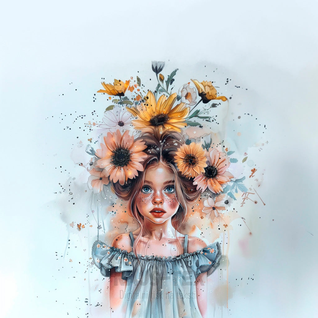 Panela - Watercolor punčka s sončnicami