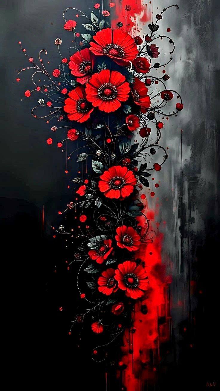 Tisk po naročilu - Panela - Rdeče cvetlice