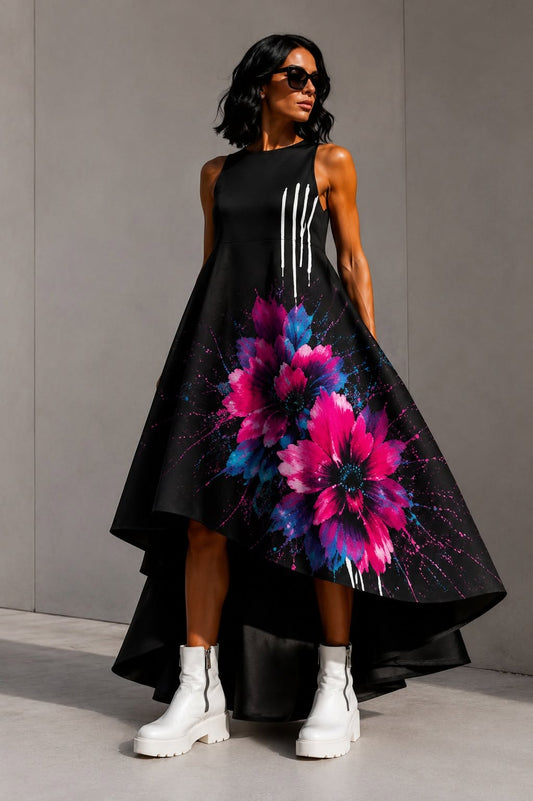 Full Statement Dress - Črno roza