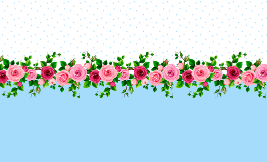 Tisk vzorca po naročilu - Svetlo modra kombinacija z vrtnicami - Robni tisk