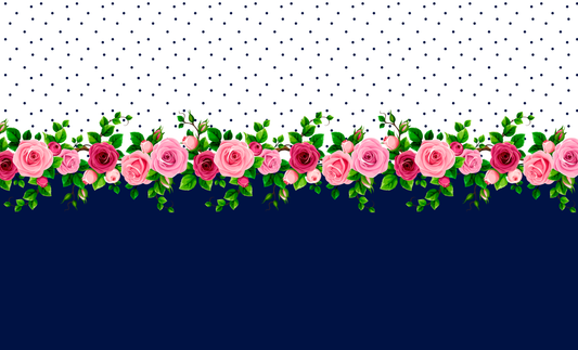 Tisk vzorca po naročilu - Temno modra kombinacija z vrtnicami - Robni tisk