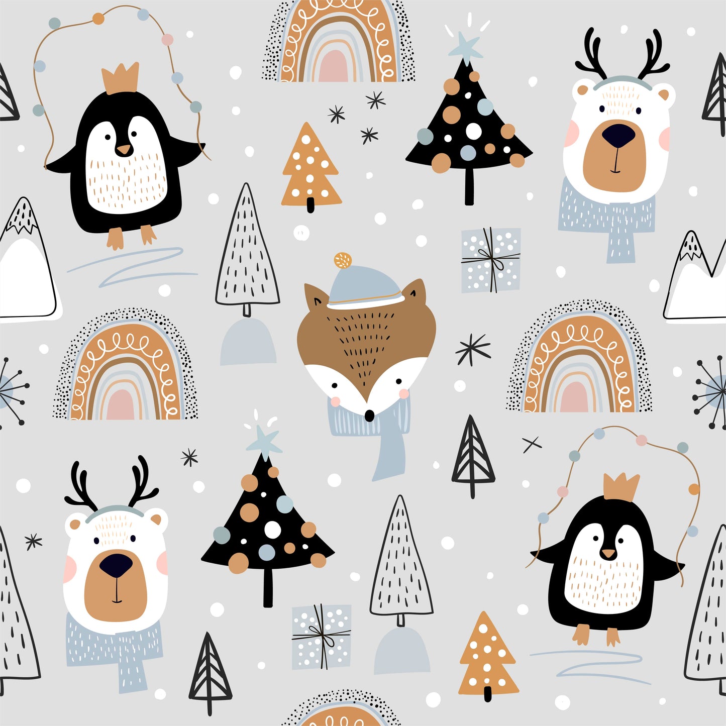 Tisk vzorca po naročilu - Gozdne živali in mavrice