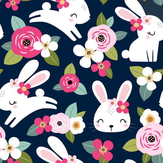 Tisk vzorca po naročilu - Zajčki na temno modri