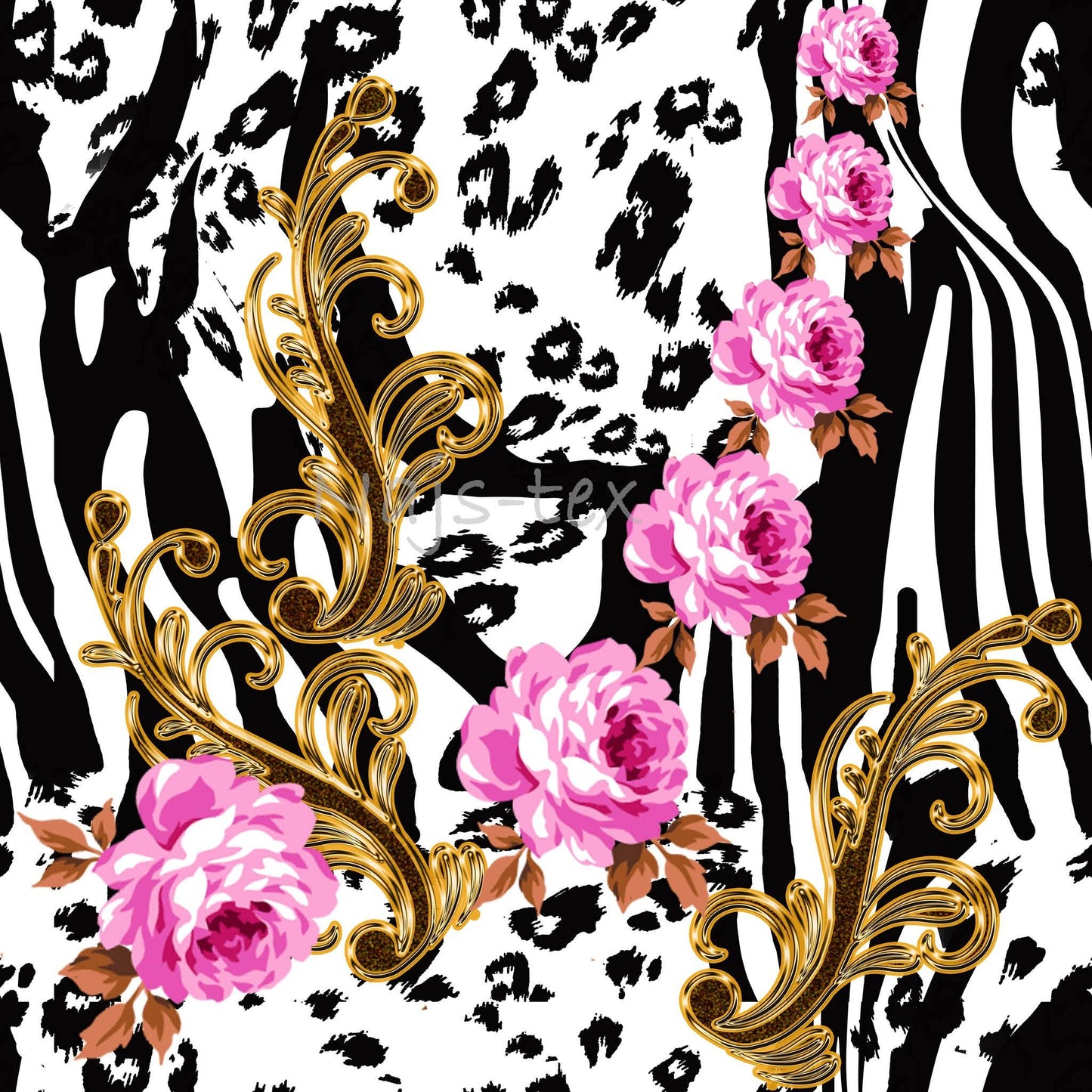 Tisk vzorca po naročilu - Črno beli vzorec z rožicami