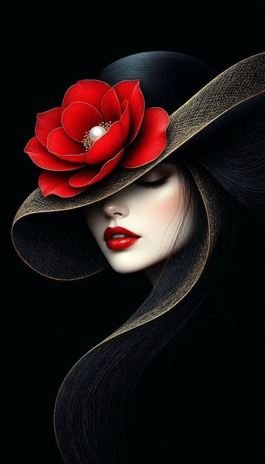 Tisk po naročilu - Panela - Ženska z rdečo cvetlico