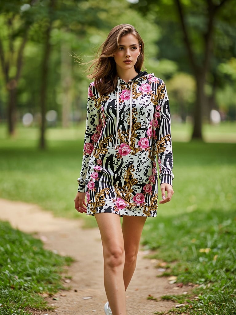 Tisk vzorca po naročilu - Črno beli vzorec z rožicami