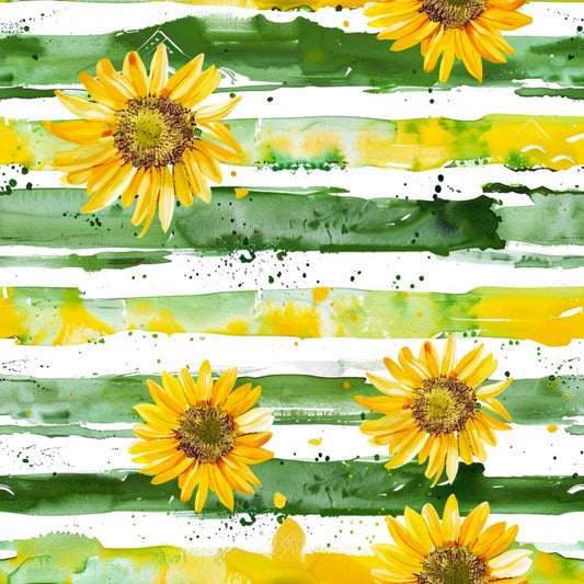 Tisk vzorca po naročilu - Sončnice z zelenimi črtami