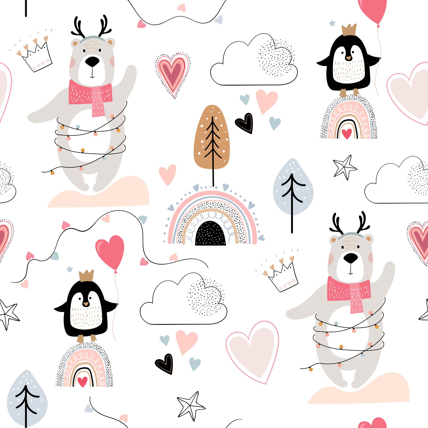 Tisk vzorca po naročilu - Roza pingvinčki in Medvedki