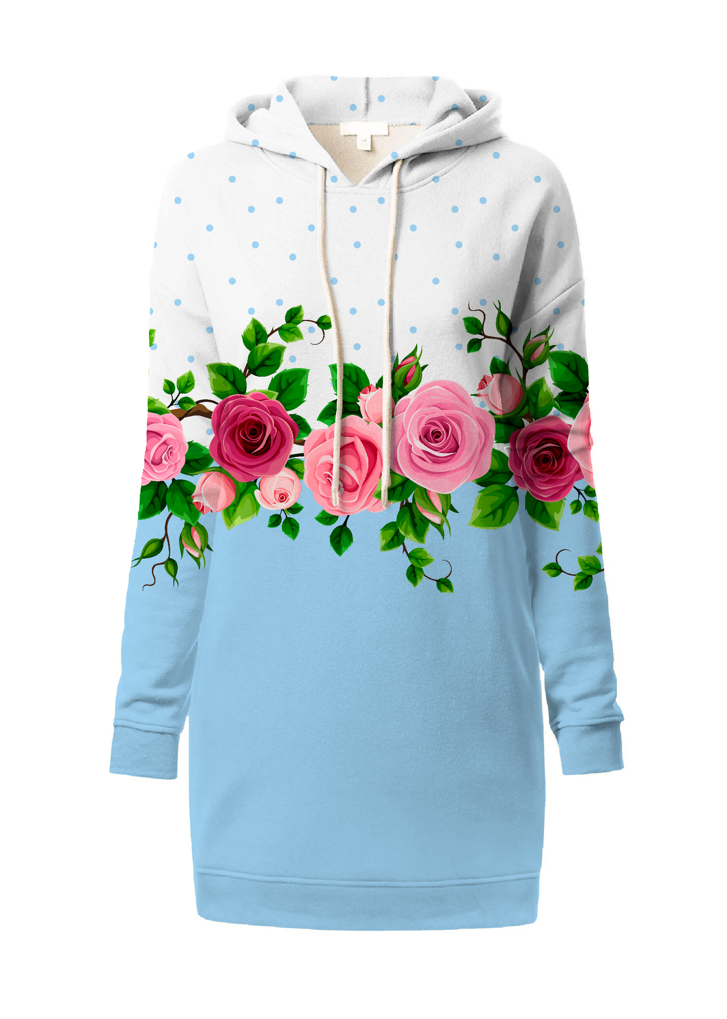 Tisk vzorca po naročilu - Svetlo modra kombinacija z vrtnicami - Robni tisk