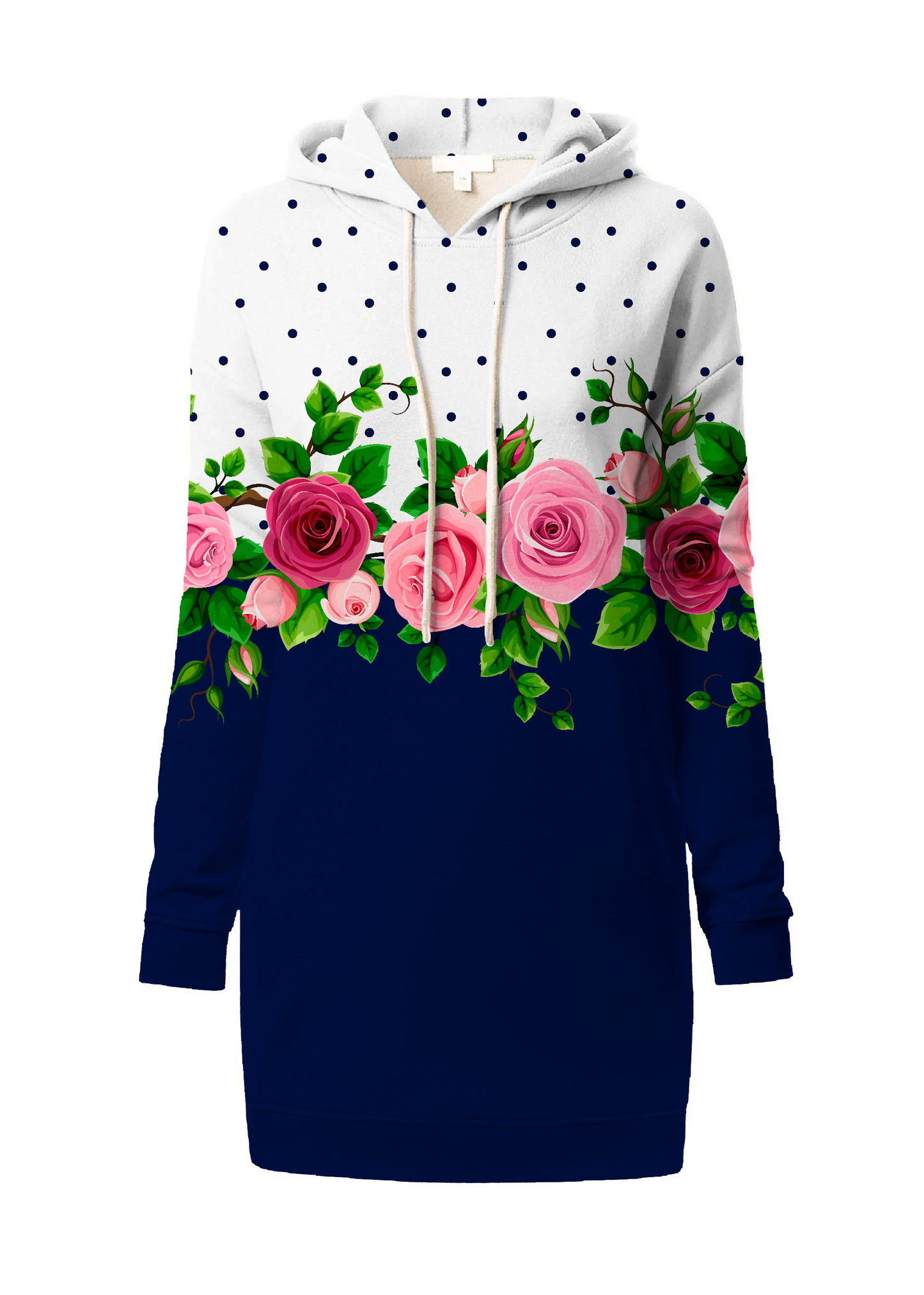 Tisk vzorca po naročilu - Temno modra kombinacija z vrtnicami - Robni tisk