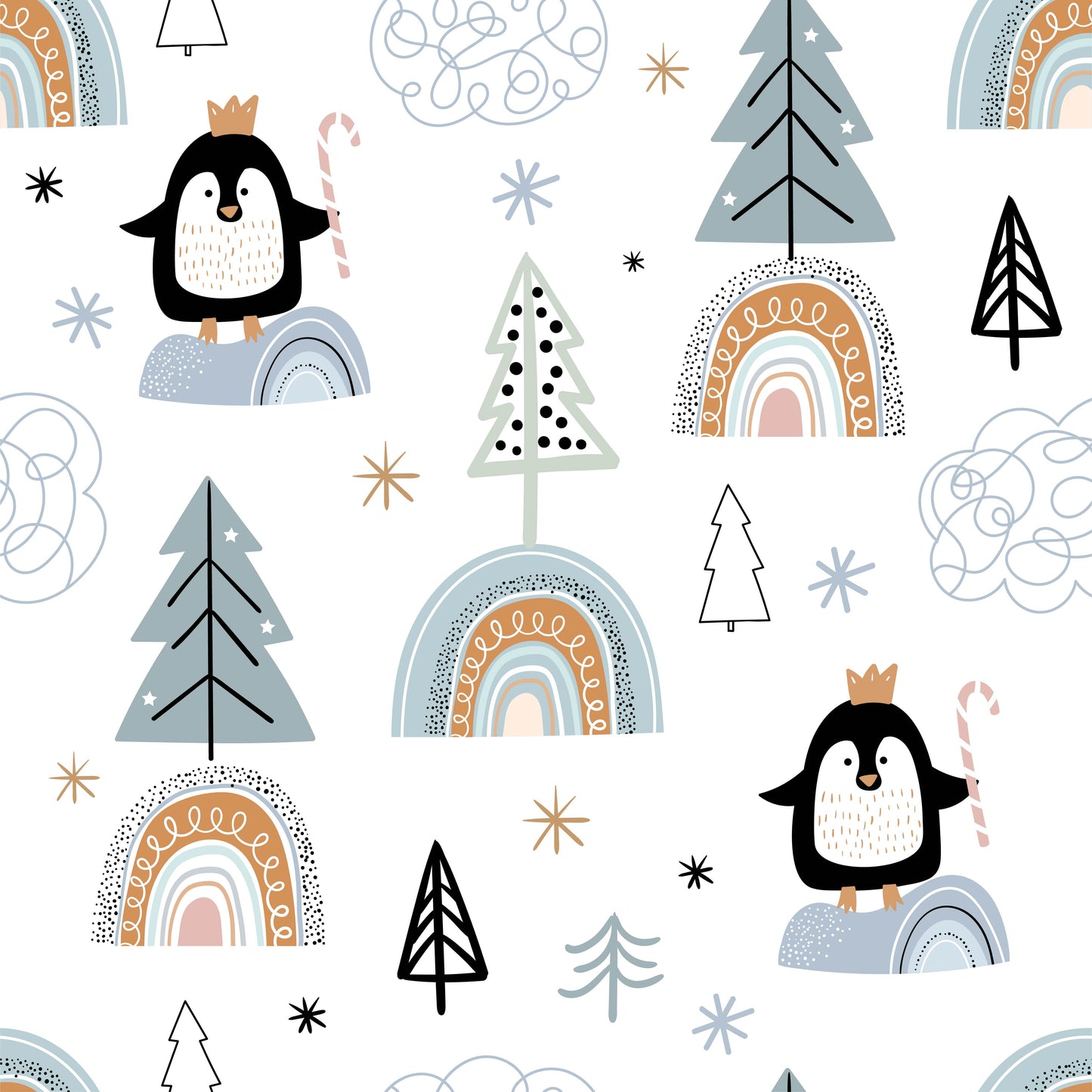 Tisk vzorca po naročilu - Pingvinčki in mavrice