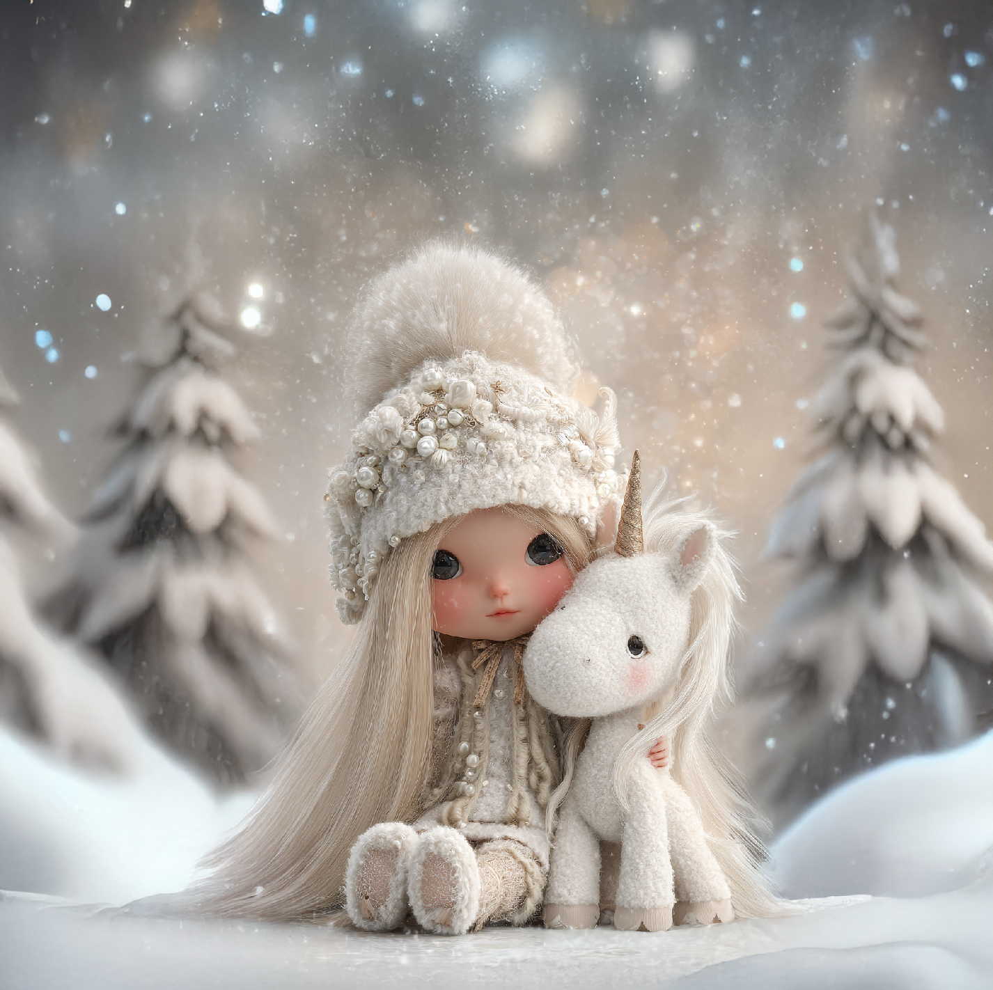 Panela - Zimska Punčka s samorogom v belem